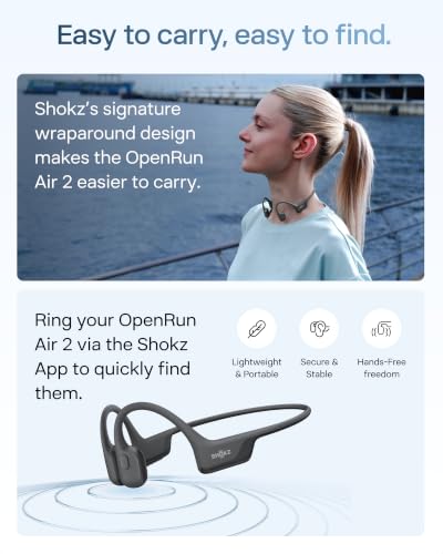 SHOKZ OpenRun Air 2 Bone Conduction Bluetooth Sport Headphones, Black
