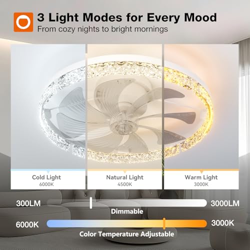 addlon 20'' Low Profile Ceiling Fans with Lights and Remote, APP, White