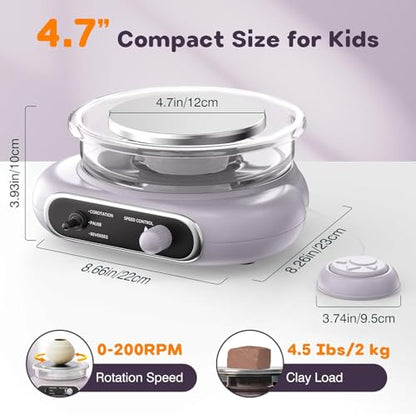 Alldeer Mini Pottery Wheel Kit - 4.7" Electric Clay Wheel with Foot Pedal, Adjustable Speed & Forward/Reverse Rotation Ceramic Wheel, Tiny Clay Spinner for Adults and Beginners (Grayish Purple)