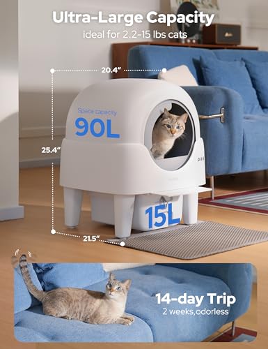 Kveode Automatic Self Cleaning Cat Litter Box, 90L for Cats 2.2-15 lbs