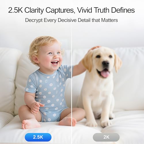 CINMOORE 2.5K Pet Camera, Indoor Security Cam, Free AI Pet/Person/Cry Detection, Dog/Cat/Baby Monitor Pan Tilt 2.4GHz WiFi, Night Vision, Full Duplex Audio Caméra Surveillance Intérieur