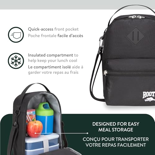 Roots Insulated Lunch Bag with Shoulder Strap, Black, 7L