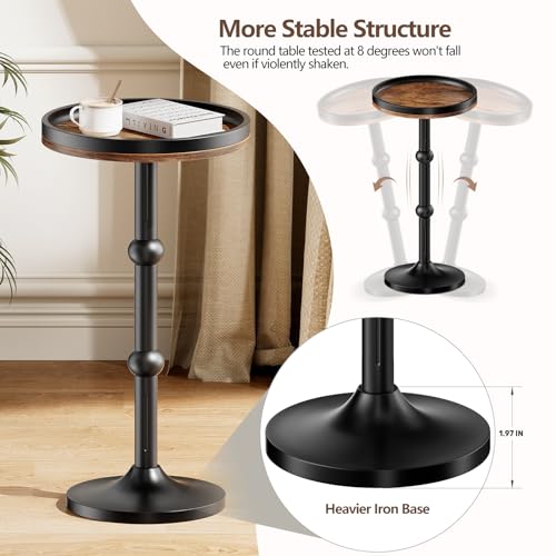 Small Round Side Table, Coffee Drink Table for Small Spaces, Modern Night Stand with Metal Leg, Weighted Iron Base Pedestal Round End Tables for Living Room, Bedroom, Narrow Corners,Sofa Couch