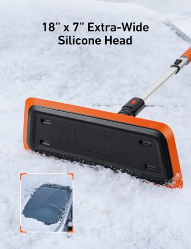 AstroAI 47.2 Inch 2-in-1 Snow Scraper for car Snow Broom(Orange-Black)