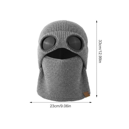 2 in 1 Ribbed Knit Balaclava Beanie with Goggle-Style Eye Panels Gray