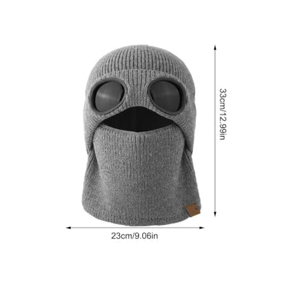 2 in 1 Ribbed Knit Balaclava Beanie with Goggle-Style Eye Panels Gray