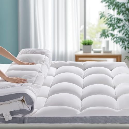 LovingLeashes Mattress Topper,Mattress Pad Extra Thick 1000 GSM for Back Pain Relief,Soft Breathable for Fluffy Shredded Memory Foam Filled (Queen, 60"x80")