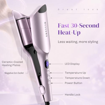 MESCOMB Hair Crimper - 1.25 Inch Hair Waver for Silky S Wave, Lavender Mist | S-Barrel Ionic Hair Curler, 9 Heat Settings, Anti-Scald, Dual Voltage for Travel, Fast Heating, Easy to Use