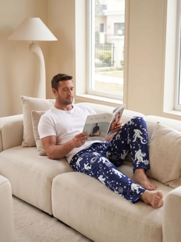 PrinStory Mens Pj Pants Lightweight Pajama Bottoms with Button Fly L