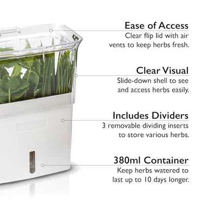 Cole & Mason H105159 Tealby Fresh Cut Herb Keeper, Herb Pot/Storage/Herb Saver/Box, Acrylic, Includes Removable Dividers, 2 Year Guarantee,White/Clear (H) 230mm x (W) 185mm x (D) 120mm