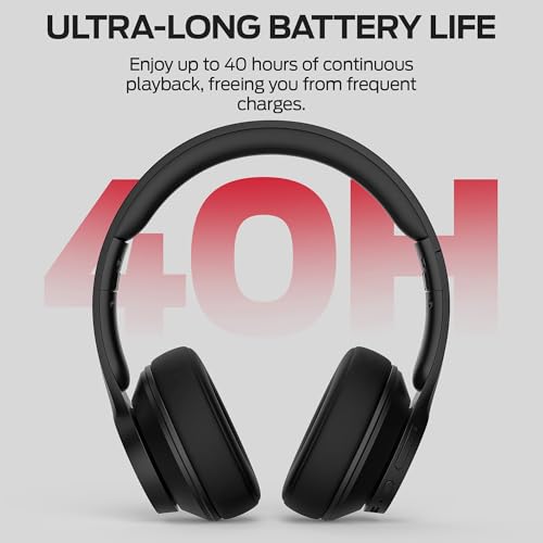 Monster Mission 100 Bluetooth Headphones, On Ear Headphones with 40H Playtime, Bluetooth 5.4,Immersive Bass,Crystal Clear Call, Comfortable Fit Wireless Headset for Travel Work Home(Black)
