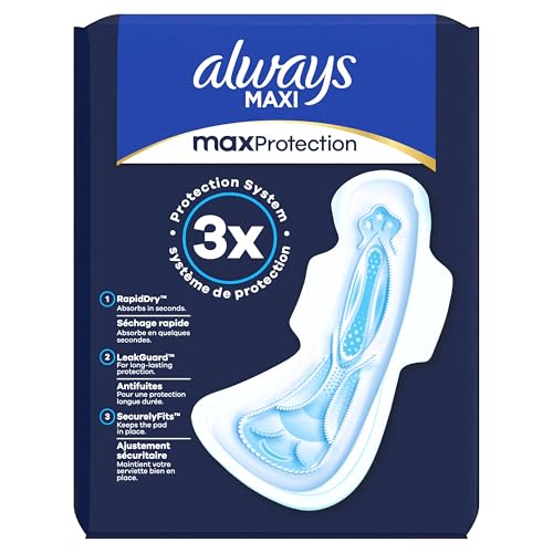 Always Maxi Pads, Extra Heavy Overnight Pad with Wings, Size 5, 14 Count