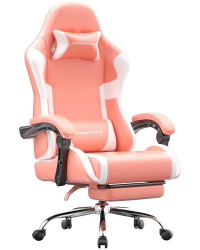 Ergonomic Gaming Chair with Footrest, Heavy Duty 330lbs Office Chair, Massage Lumbar Support, Adjustable Height & Headrest Pillow, Comfortable for Back Pain Relief, Streaming, Long Gaming, Pink