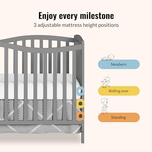 Dream On Me Chelsea 5-In-1 Convertible Crib In Strom Grey, 4 Mattress Height Positions, Non Toxic Finish, JPMA Certified, Made Of Sustainable And Sturdy Pinewood