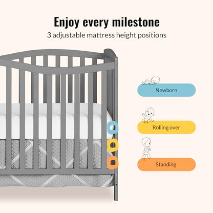 Dream On Me Chelsea 5-In-1 Convertible Crib In Strom Grey, 4 Mattress Height Positions, Non Toxic Finish, JPMA Certified, Made Of Sustainable And Sturdy Pinewood