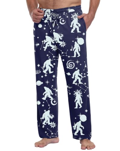 PrinStory Mens Pj Pants Lightweight Pajama Bottoms with Button Fly L
