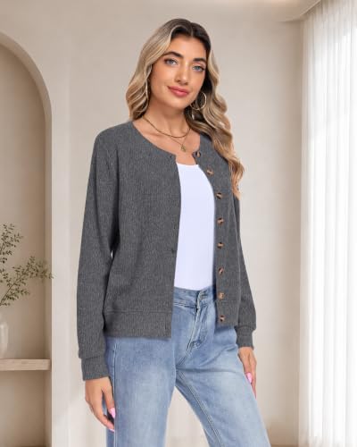 MISFAY Womens Long Sleeve Cardigan Open Front Sweater,Dark Grey,XL