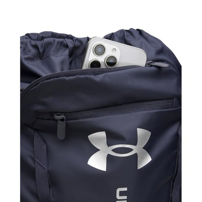 Under Armour Unisex Hustle Sackpack, (410) Midnight Navy / Midnight Navy / Metallic Silver, One Size Fits Most