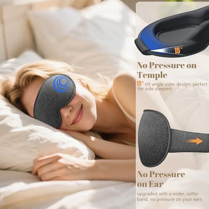 Vynix 100% Blackout Sleep Mask for Men Women - Eye Mask for Sleeping 3D Contoured - Soft Comfortable Sleeping Mask for Travel - Adjustable Eyemask Black Out Night Masks for Nap Meditation - Grey