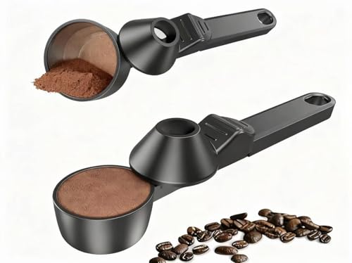 2 PCS Coffee Scoops with Funnel for Ground Coffee, 2 Tbsp Coffee Measuring Spoon with Handy Long Handle for Reusable K-Cup, Protein Powder, Tea(Black)