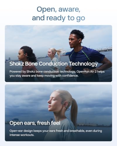 SHOKZ OpenRun Air 2 Bone Conduction Bluetooth Sport Headphones, Black