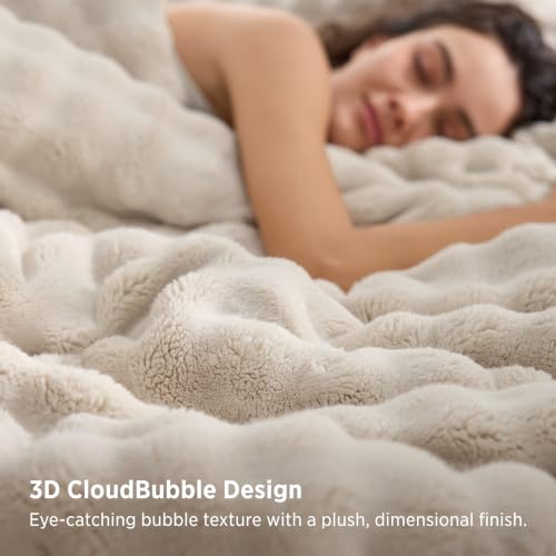 Bedsure CloudBubble Queen Comforter Set - Soft Fluffy Bedding Beige 3 Pcs