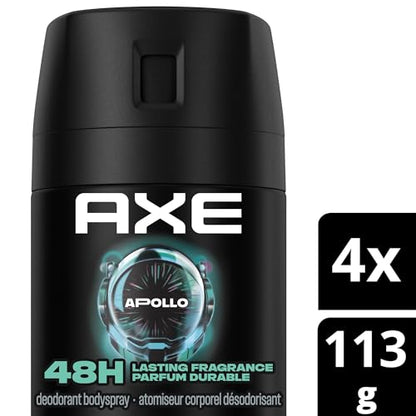 AXE Apollo Deodorant Body Spray Cedarwood 48H Protection, 113g, 4-Pack