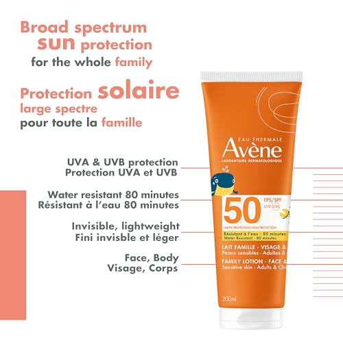 Eau Thermale Avene Family Sunscreen Lotion SPF 50, Fragrance Free, 200 mL