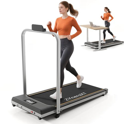 ZYneraXT W3 Foldable Walking Pad Treadmill 2-in-1-1.85HP Motor, 0-8% Incline, 35.4"x13.9" Running Belt, 220Lbs Capacity, LED Display, Quiet Under Desk Treadmill for Home