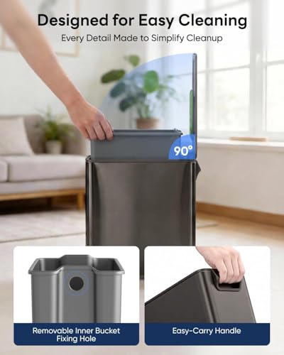 GTOOBOSE 10L/2.6G Slim Bathroom Trash Can, Narrow Stainless Steel Soft-Close Step Pedal Bin with Lid, Odor Control Carbon Box, Removable Inner Bucket, Small Waste Bin for Bedroom, Office, RV (Gray)