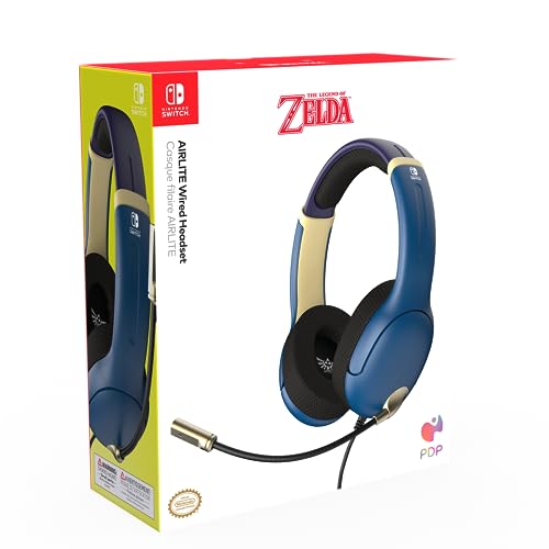 PDP Gaming AIRLITE Stereo Headset with Mic for Nintendo Switch/Switch Lite/OLED - Noise Cancelling Microphone, Lightweight, Soft Comfort On Ear Headphones, 3.5mm Jack -Hyrule Blue