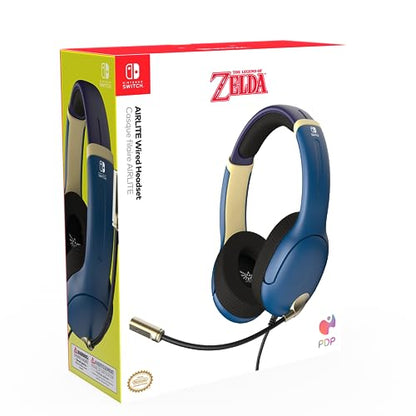 PDP Gaming AIRLITE Stereo Headset with Mic for Nintendo Switch/Switch Lite/OLED - Noise Cancelling Microphone, Lightweight, Soft Comfort On Ear Headphones, 3.5mm Jack -Hyrule Blue