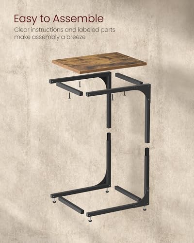 VASAGLE C-Shaped End Table, Small Side Table for Couch, Sofa Table with Metal Frame for Living Room, Bedroom, Bedside, Rustic Brown and Black ULET350B01