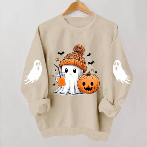 Women's Halloween Sweatshirt Cute Ghost Spooky Graphic Crewneck Top