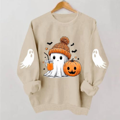 Women's Halloween Sweatshirt Cute Ghost Spooky Graphic Crewneck Top