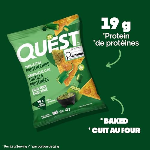 Quest Nutrition Salsa Verde Flavoured Tortilla Style Protein Chips, High Protein, Gluten Free, 8ct