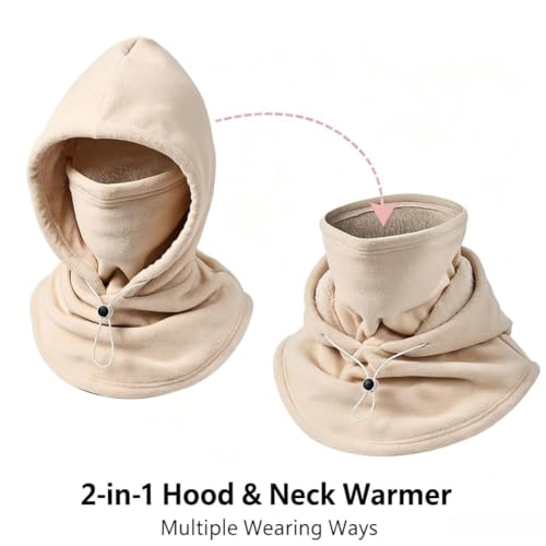 3 in 1 Winter Balaclava Ski Mask Fleece Double Layer Face Cover Hat | Men Women Winter Windproof Warm Hooded Hat, Face Ear, Neck Cover, Adjustable Designed for Skiing, Snowboarding, Outdoor