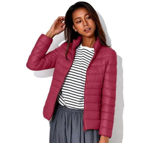 Womens Winter Jackets Women Lightweight Quilted Puffer Jacket Stand Collar Zip Up Short Padded Coat Winter Fashion Outerwear with Pockets Wine Small