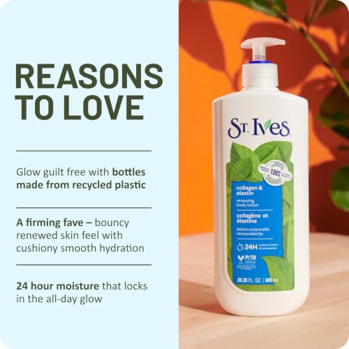 St. Ives Renewing Body Lotion dry skin moisturizer for beautiful, supple skin Collagen Elastin made with 100% naturally sourced moisturizers 600 mL