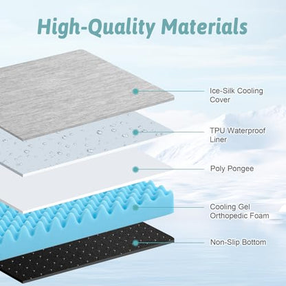 COZY KISS Cooling Dog Bed, Q-Max >0.4 Orthopedic Foam Dog Bed with Sides, Removable Cover & Waterproof Lining and Nonskid Bottom, Comfortable Pet Beds for Dogs, Grey (36" L x 27" W x 6.5" Th)