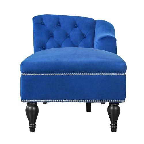 Merax 58'' Velvet Chaise Lounge, Button Tufted Right Arm Facing Lounge Chair with Nailhead Trim & Solid Wood Legs, Sleeper Lounge Sofa for Living Room, Bedroom, Office (Blue)