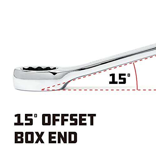 Powerbuilt 16mm Combination Wrench, Metric 12 Point Double Ended Box and Open End, 15 Degree Offset - 644120