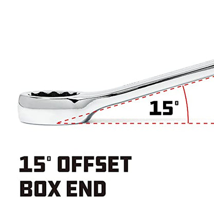 Powerbuilt 16mm Combination Wrench, Metric 12 Point Double Ended Box and Open End, 15 Degree Offset - 644120