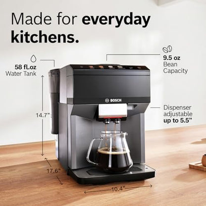 Bosch 500 Series Fully Automatic Coffee, Espresso Machine - Black | Double Cup, Large Bean Capacity, 9 Coffee and Milk-Based Drinks - Barista Quality, Programmable Super Coffee Maker