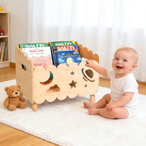 Kids Bookshelf, Montessori Toddler Bookshelf for Kids 2 Adjustable Dividers | Nursery Shelves, Baby Book Shelf for Kids Rooms,Playroom,Classroom,Bedroom Bookcase Storage Organizer,Lightweight Portable
