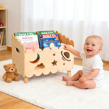 Kids Bookshelf, Montessori Toddler Bookshelf for Kids 2 Adjustable Dividers | Nursery Shelves, Baby Book Shelf for Kids Rooms,Playroom,Classroom,Bedroom Bookcase Storage Organizer,Lightweight Portable