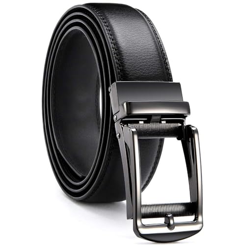 Leather Belts for Men YOORAN Ratchet Belt Sliding Buckle for Dress Pants Casual & Work 1 3/8" Easily Adjustable Size