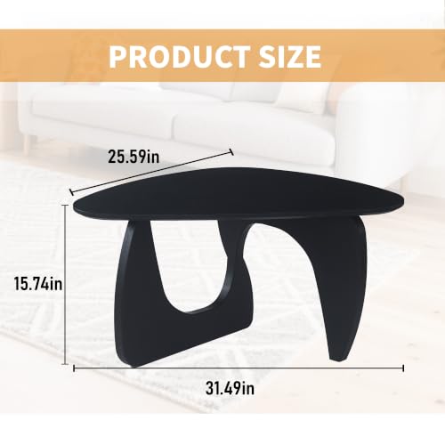 FANCROU Modern Triangle Glass Coffee Table, with and Unique Wooden Base, Mid-Century Small Accent Table for Living Rooms, Offices and Apartments, Black Linen Legs & Black Linen Tabletop, 80CM
