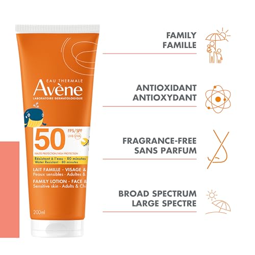 Eau Thermale Avene Family Sunscreen Lotion SPF 50, Fragrance Free, 200 mL