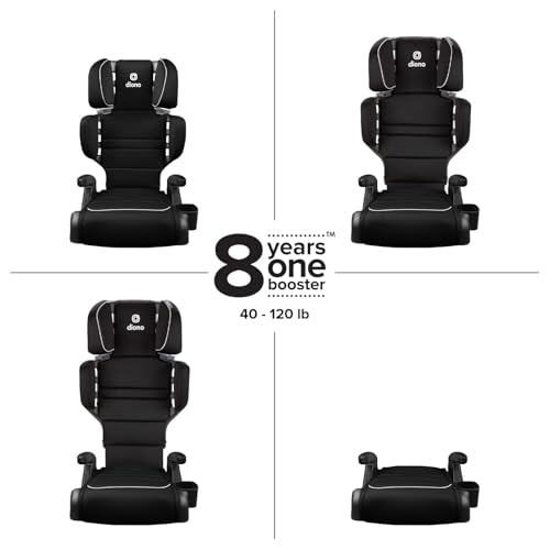 Diono Connect3 R 2-in-1 High Back Booster, Slim Fit 3-across in Many Mid-Sized Sedans and SUVs, For Children from 40-120 lbs., Lightweight with Cupholder, Black Storm